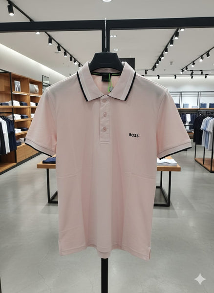 Light Pink Polo T-Shirt with Contrast Trim  Elegant Casual Wear