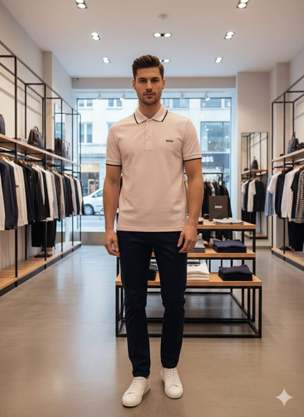 Light Pink Polo T-Shirt with Contrast Trim  Elegant Casual Wear