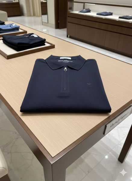 Men’s Premium Navy Zip-Neck Polo T-Shirt Smart & Modern Fit
