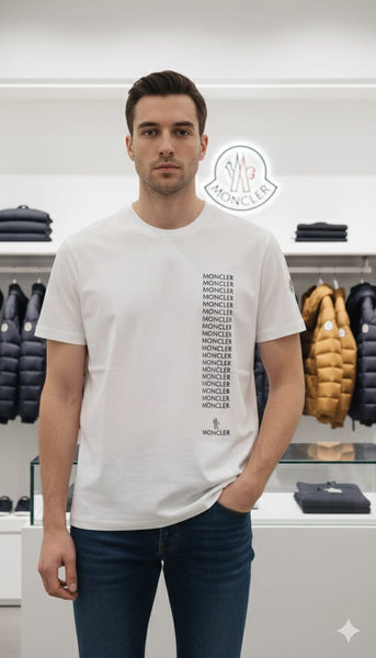 Premium Brand  White  T-Shirt with Vertical Logo Print