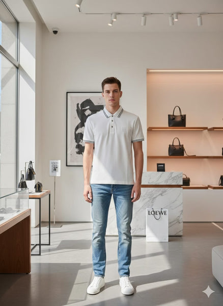 Branded  White Classic Polo T-Shirt with Contrast Tipping for Men