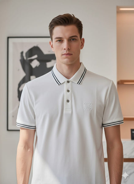 Branded  White Classic Polo T-Shirt with Contrast Tipping for Men
