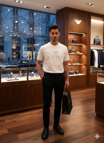 Men’s Premium Designer T-Shirt Modern Embossed Logo Style
