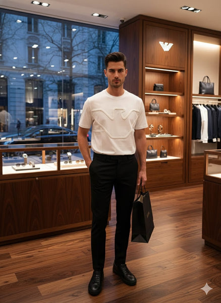 Men’s Premium Designer T-Shirt Modern Embossed Logo Style