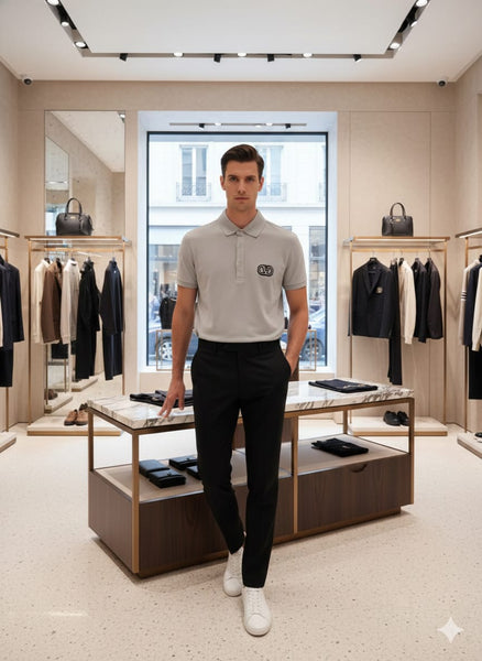 Men’s Premium Grey Polo T-Shirt Minimal Logo, Modern Classic Style
