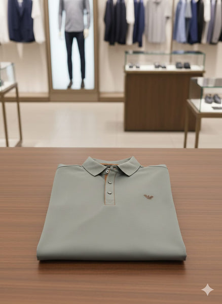 Men’s Premium Olive Green Polo T-Shirt  Elegant Texture with Signature Logo