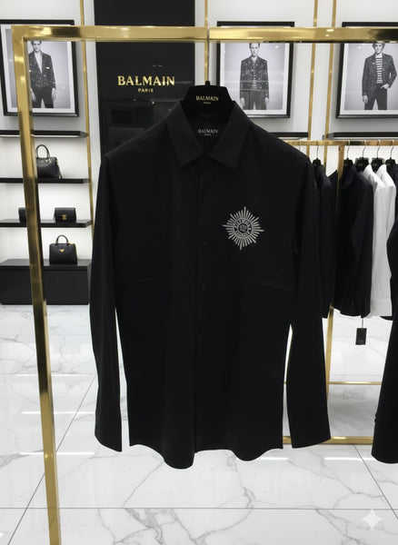 Luxury Black Designer Regular Fit Shirt with Signature Emblem