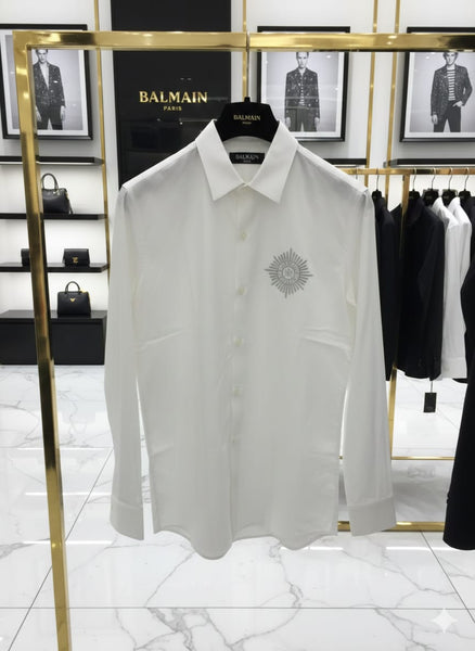 Premium White Designer Regular Fit Shirt with Elegant Chest Emblem