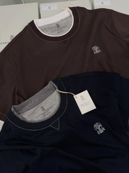 Men’s Premium Contrast Crew Neck T-Shirt Casual Wear with Minimal Logo