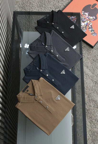Triangle Logo Textured Polo Shirt Premium Luxury Casual Polo