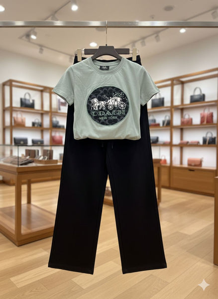 Women’s Printed T-Shirt with Black Straight Pants Stylish Casual Co-Ord Set