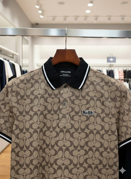 Premium Monogram Print Polo Shirt Luxury Designer Casual Wear