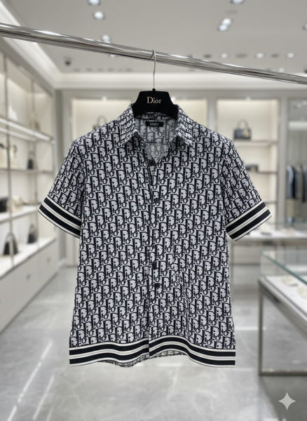 Luxury Monogram Print Button-Down Shirt Black & White Edition