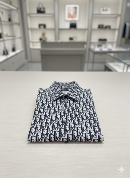 Luxury Monogram Print Button-Down Shirt Black & White Edition