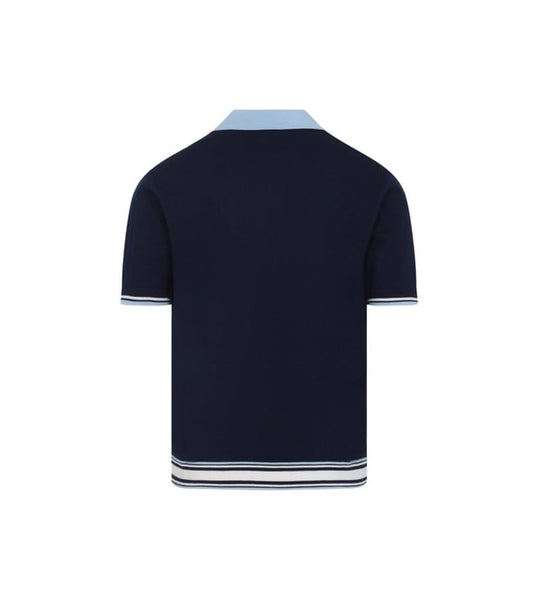 Premium Navy Contrast Collar Zip Polo Shirt