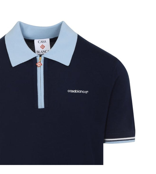 Premium Navy Contrast Collar Zip Polo Shirt