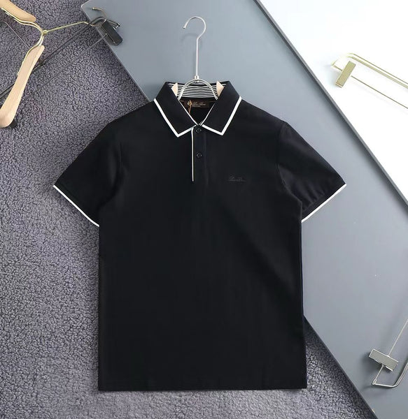 Luxury Classic Polo Shirt with Black Trim Elegant Minimal Style
