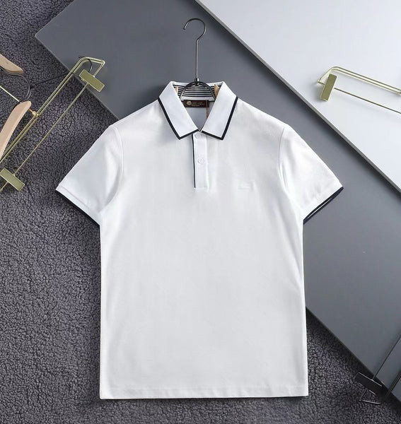 Luxury Classic Polo Shirt with Black Trim Elegant Minimal Style