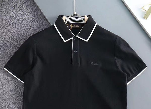 Luxury Classic Polo Shirt with Black Trim Elegant Minimal Style