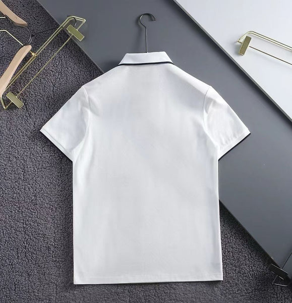 Luxury Classic Polo Shirt with Black Trim Elegant Minimal Style