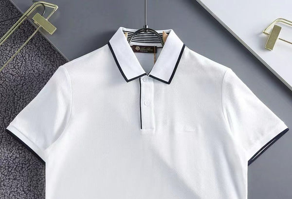Luxury Classic Polo Shirt with Black Trim Elegant Minimal Style