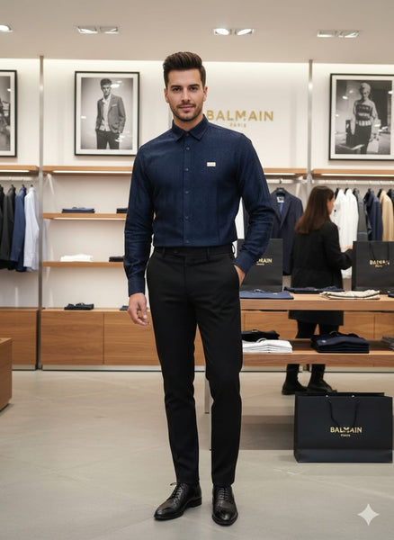 Premium Navy Textured Casual Shirt Smart Regular Fit Style
