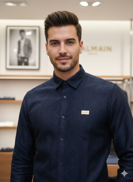 Premium Navy Textured Casual Shirt Smart Regular Fit Style