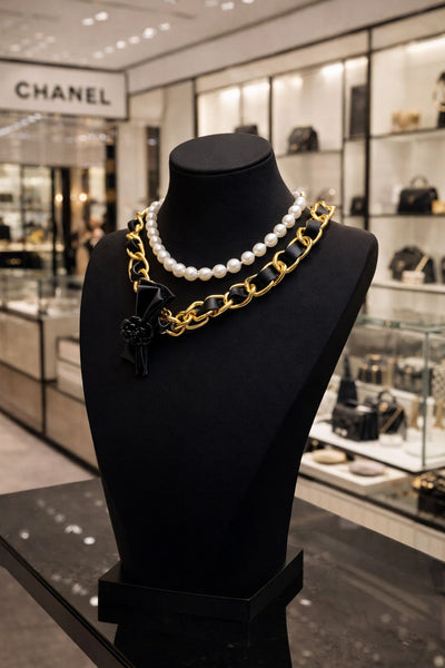 Luxury Pearl & Gold Chain Layered Necklace Bold Designer Statement Piece