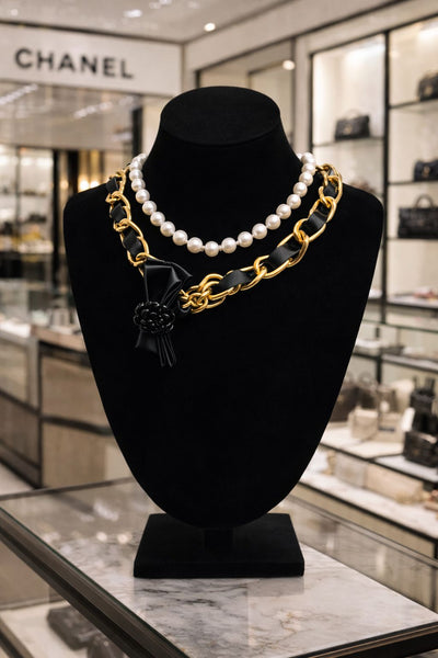 Luxury Pearl & Gold Chain Layered Necklace Bold Designer Statement Piece