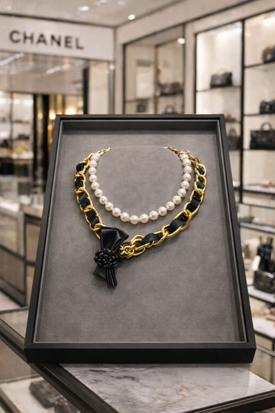 Luxury Pearl & Gold Chain Layered Necklace Bold Designer Statement Piece