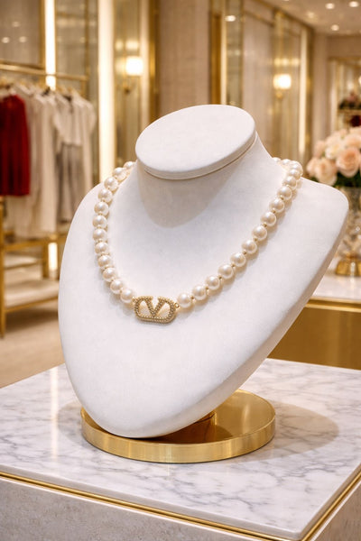 Luxury Pearl Necklace with Gold Designer Clasp  Elegant Statement Jewel