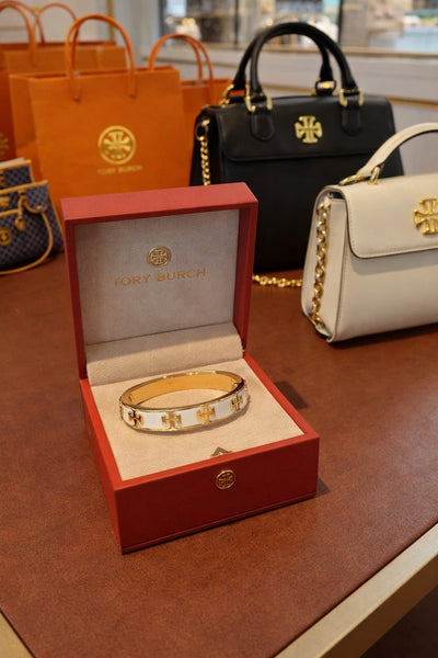 Premium Elegant Logo Bangle Bracelet Gold & Ivory Finish