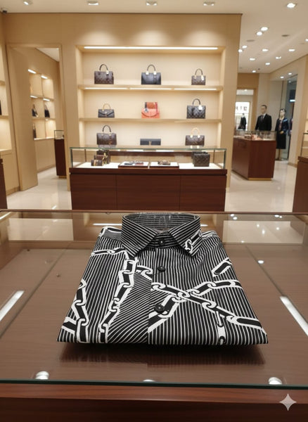 Luxury Stripe & Chain Pattern Casual Shirt For Men