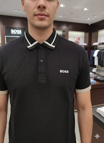 Premium Contrast Collar Polo T-Shirt Classic Black
