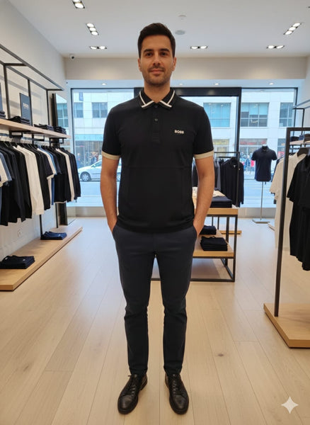 Premium Contrast Collar Polo T-Shirt Classic Black