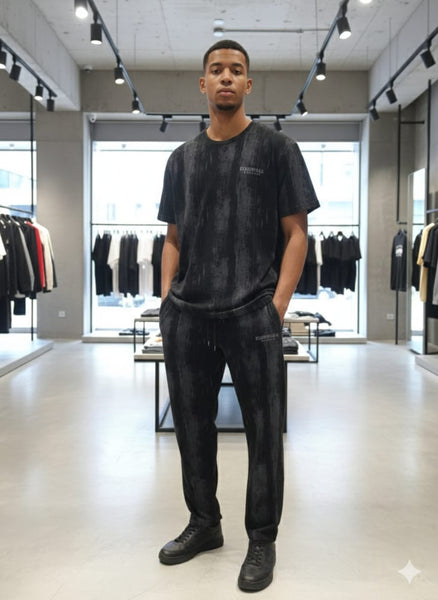 Men’s Premium Black Printed T-Shirt & Track Pants Set  Stylish Casual Wear