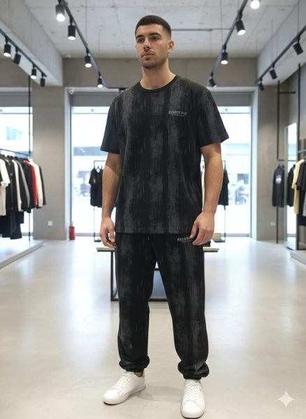 Men’s Premium Black Printed T-Shirt & Track Pants Set  Stylish Casual Wear