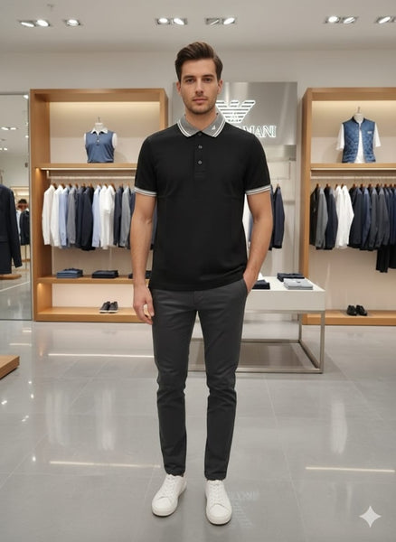 Men’s Premium Black Polo T-Shirt  with Contrast Collar