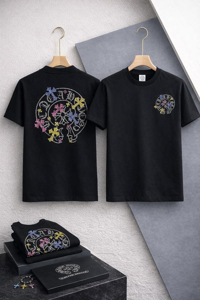Men Premium Graphic T-Shirt – Multi color Cross Logo Design