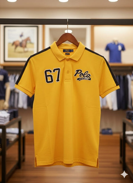 Men Classic Polo Shirt – Sport 67 Patch Short Sleeve