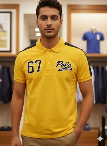Men Classic Polo Shirt – Sport 67 Patch Short Sleeve