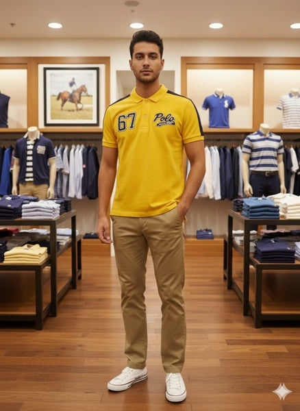 Men Classic Polo Shirt – Sport 67 Patch Short Sleeve