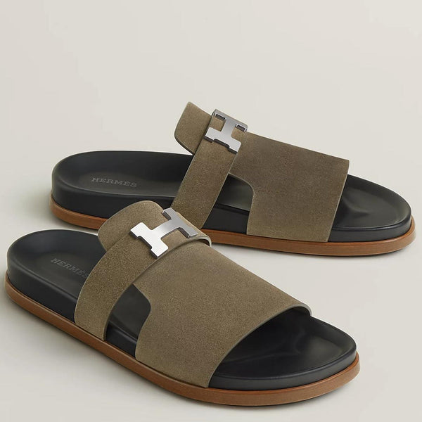 Luxury Olive Suede Slides Premium Designer Comfort Sandals