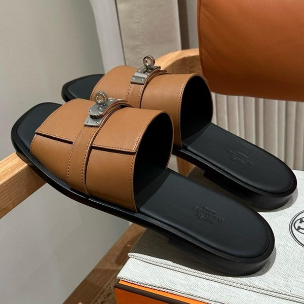 Men’s Premium Tan Slide Sandals  Stylish Casual Comfort Slippers