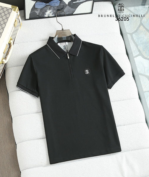 Premium Half-Zip Polo T-Shirt with Contrast Collar Detail