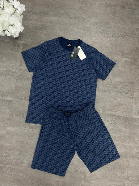 Premium Monogram Print T-Shirt & Shorts Co-Ord Set for Men