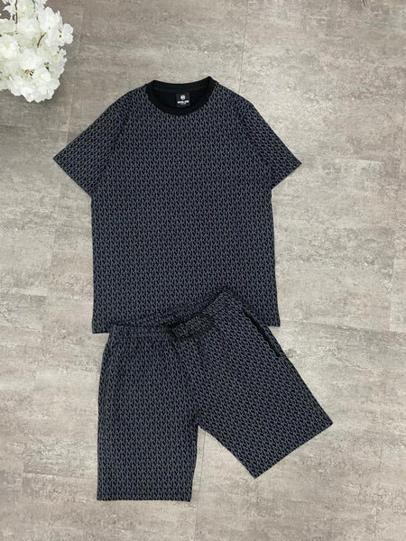 Premium Monogram Print T-Shirt & Shorts Co-Ord Set for Men