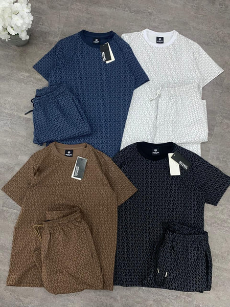 Premium Monogram Print T-Shirt & Shorts Co-Ord Set for Men