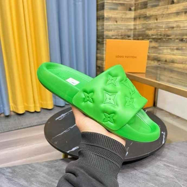 Luxury Neon Green Monogram Comfort Slide Slippers