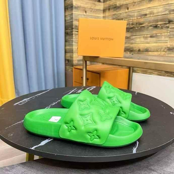 Luxury Neon Green Monogram Comfort Slide Slippers